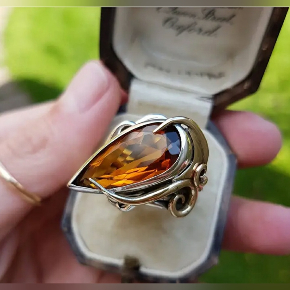 Elegant Gold and Brown Teardrop Ring, sz 10, NWT